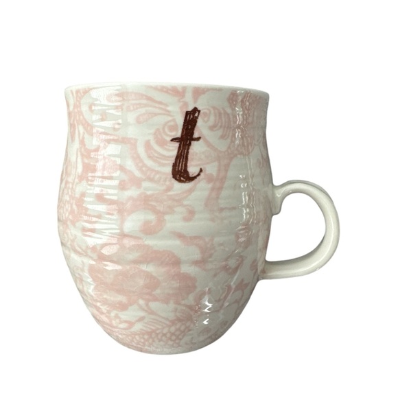 Anthropologie Homegrown Monogram Initial T Pink Floral Coffee Tea Mug Cup - Picture 8 of 8